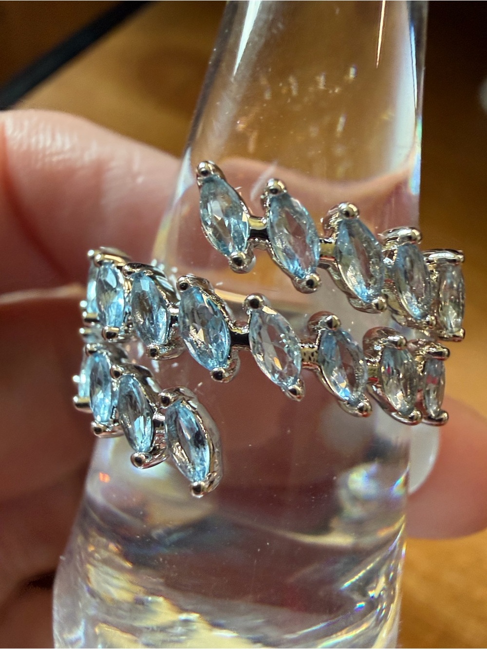 Sparkling Marquise Wrap Ring - Silver Clear Crystals